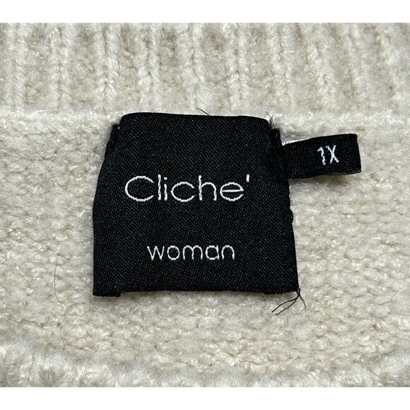 Cliche Womens Floral‎ Embroidered Wool Blend Beige Sweater Fuzzy Knit Curvy 1X - Picture 8 of 10